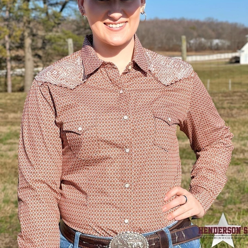 NWT Panhandle Rough Stock Burnt Orange Western Shirt Cowgirl Rodeo Sz M - Picture 3 of 8